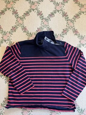 J. Crew Navy and red Striped Button-Shoulder Long Sleeve Tee